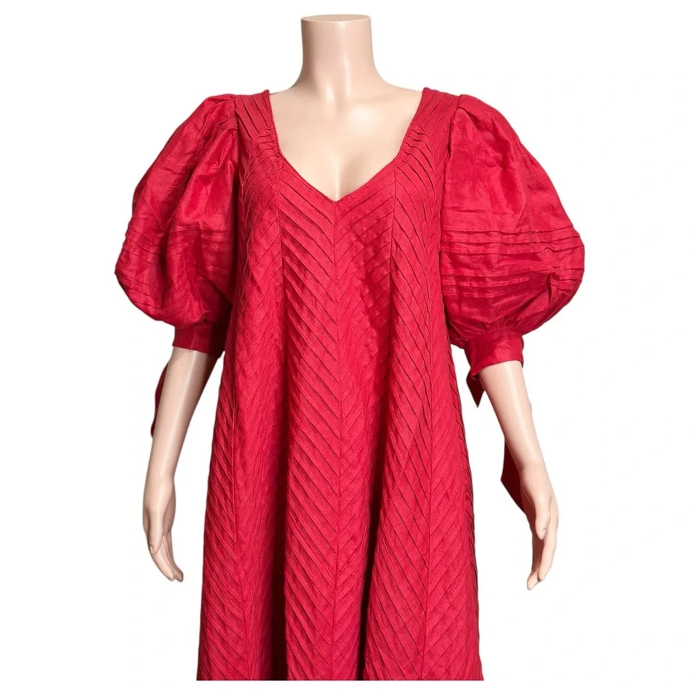 ODET Cherie Chevron Mumu Linen Dress, Red, Medium - Picture 12 of 14